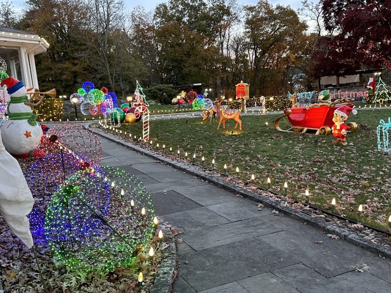 backyard holiday decor installation in Westchester County, NY